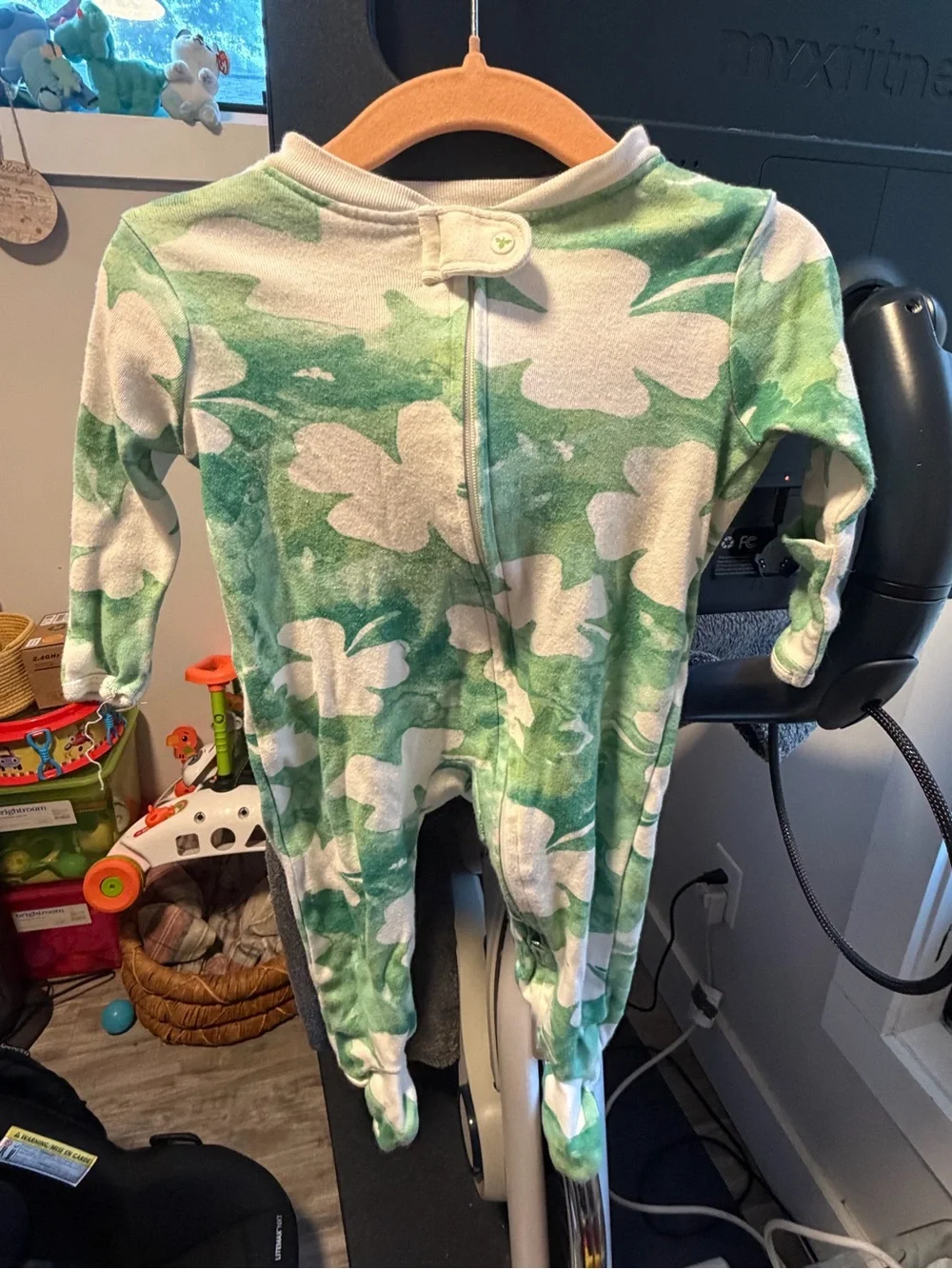 Burt's Bees Green and White Floral Footed One-Piece